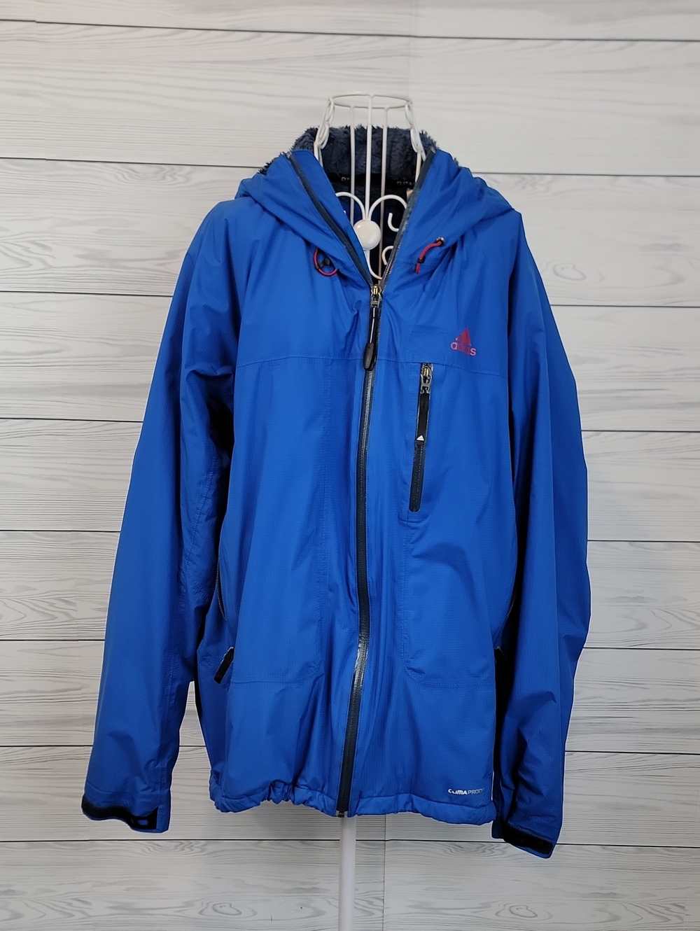 Adidas Climaproof Men’s Blue Hooded Waterproof Jacket Size XL